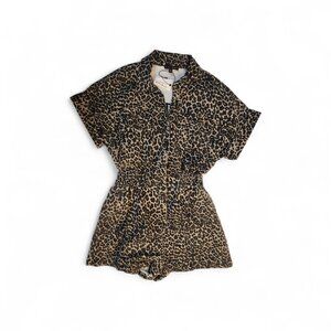 NWT Miou Muse Romper Size Small Cheetah Print Brown Black Short Sleeve Shorts